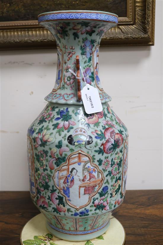 A Chinese celadon ground baluster vase, H 45cm